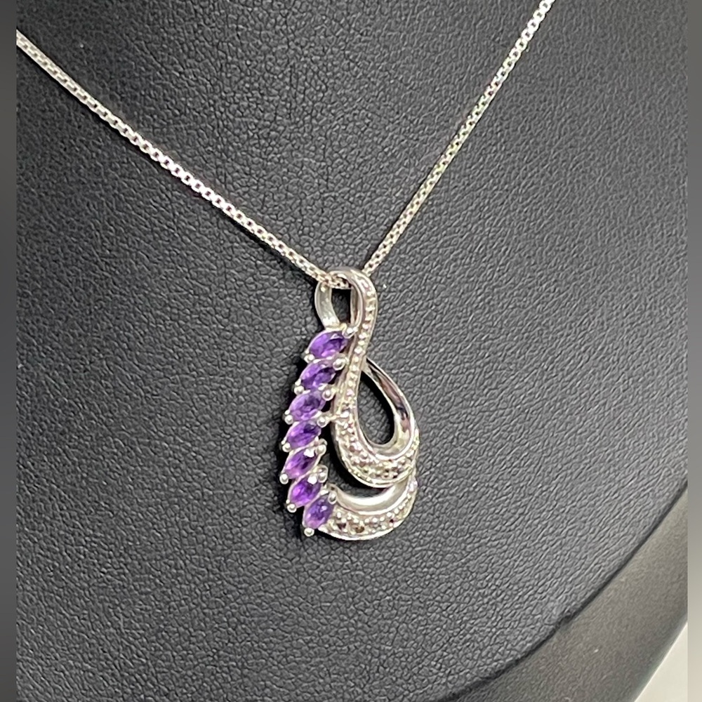 Ross Simons Sterling Silver Amethyst and Diamond Accent Pendant on 18” Chain